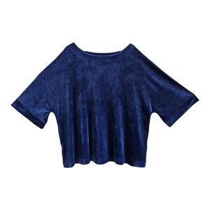 WOMAN WITHIN Women's Plus 26 28 Velvet Tunic Top Blue 3/4 Wide Sleeve Soft 56"